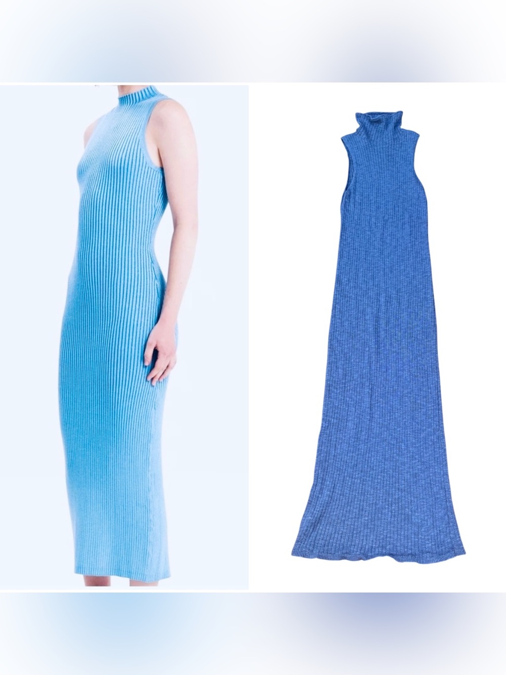 Free People Beach Blue Ribbed Maxi Turtleneck Sleeveless Dress Size XS